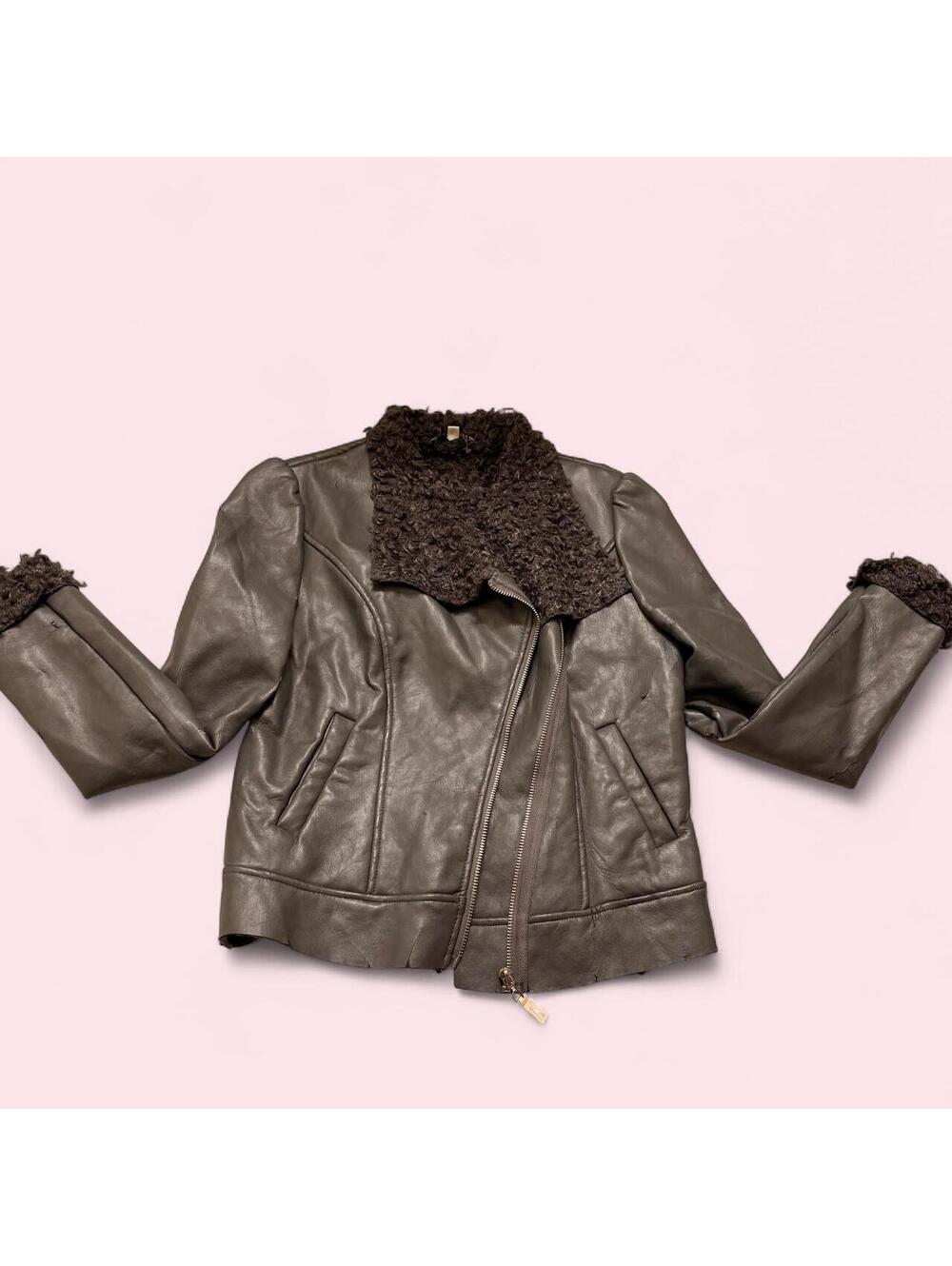 Gray Faux Leather with Faux Fur Lining Jacket